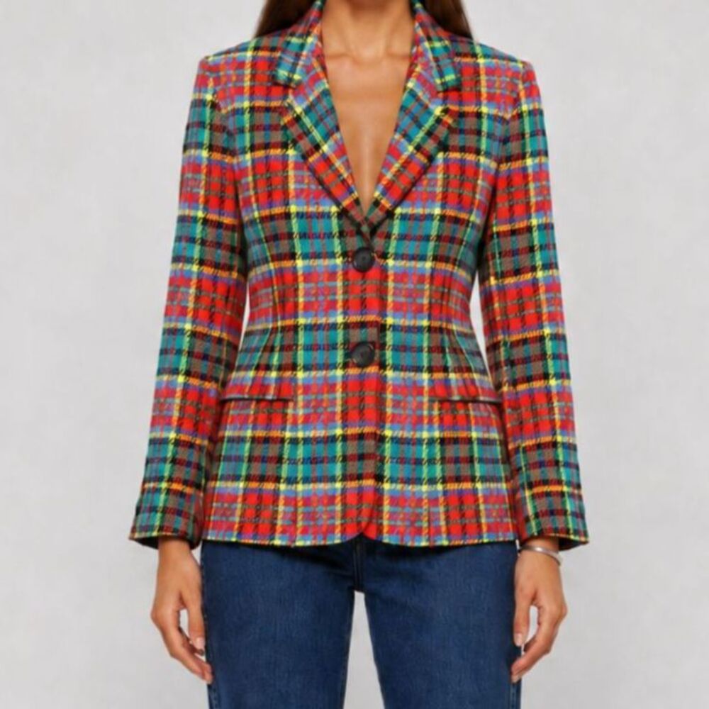Vintage Laurel Colorful Plaid Blazer Size Small 90s Tartan Jacket